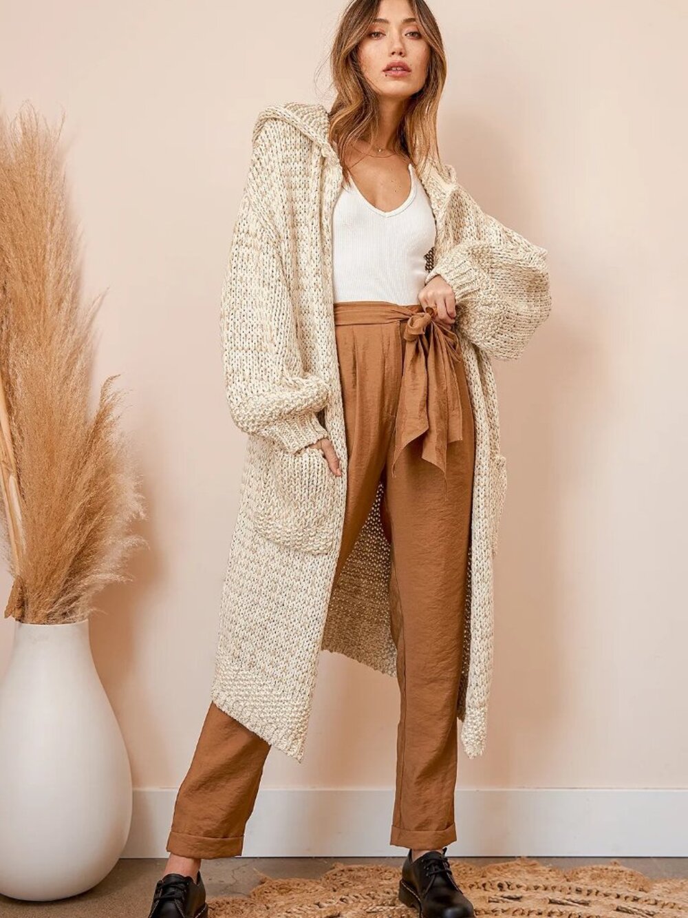 Free People Crofter Cardi | Long Hooded Knit Sweater